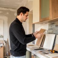 Ribet Sacellini in cantiere mentre verifica le finiture di un interno